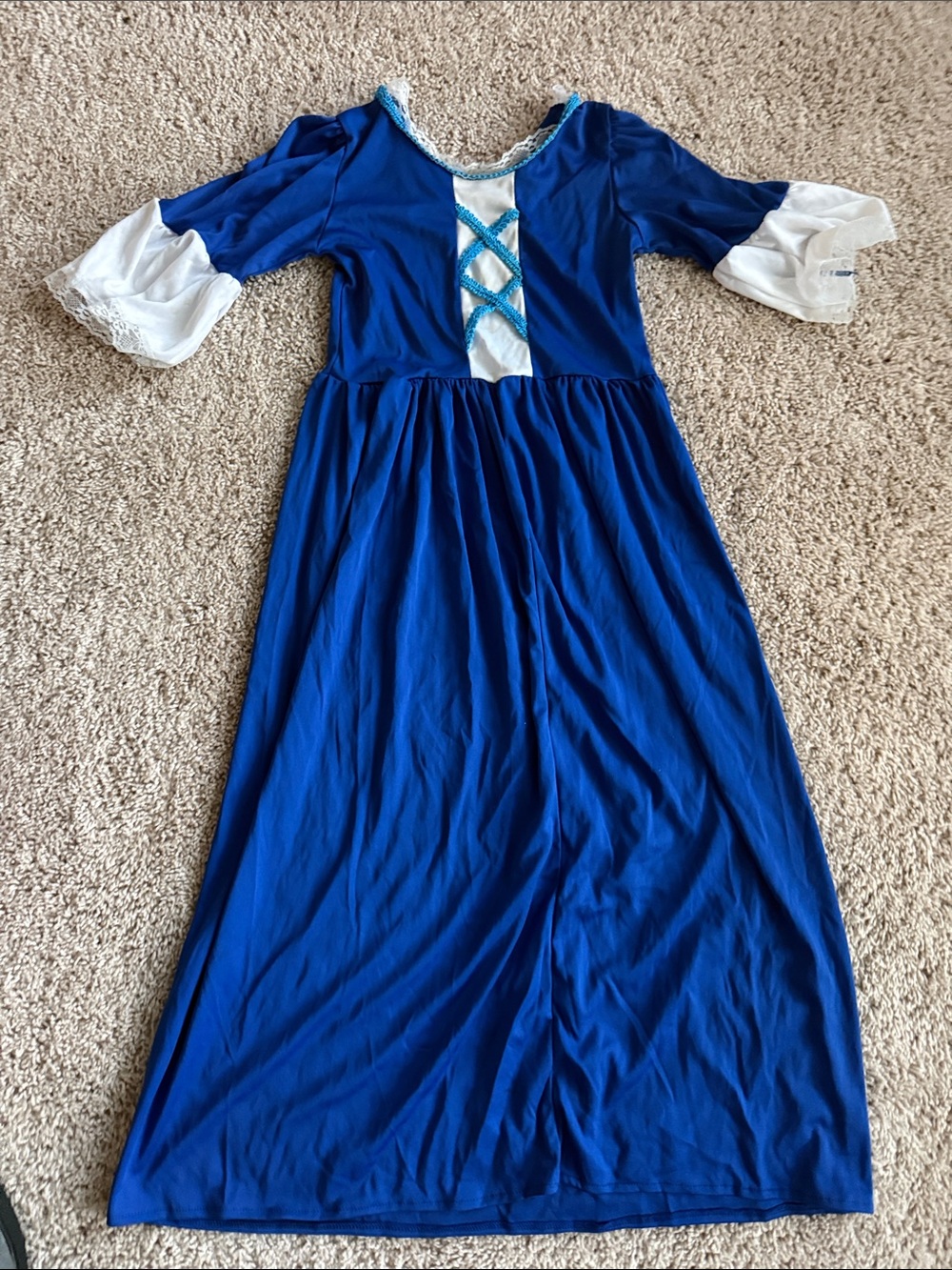 Girls' Royal Blue Costume Dress with White Lace Accents